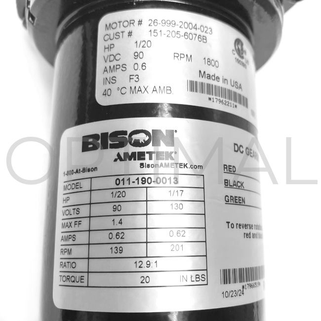 011-190-0013 Bison Gear & Engineering Ametek Gearmotor Parallel 1/20 H