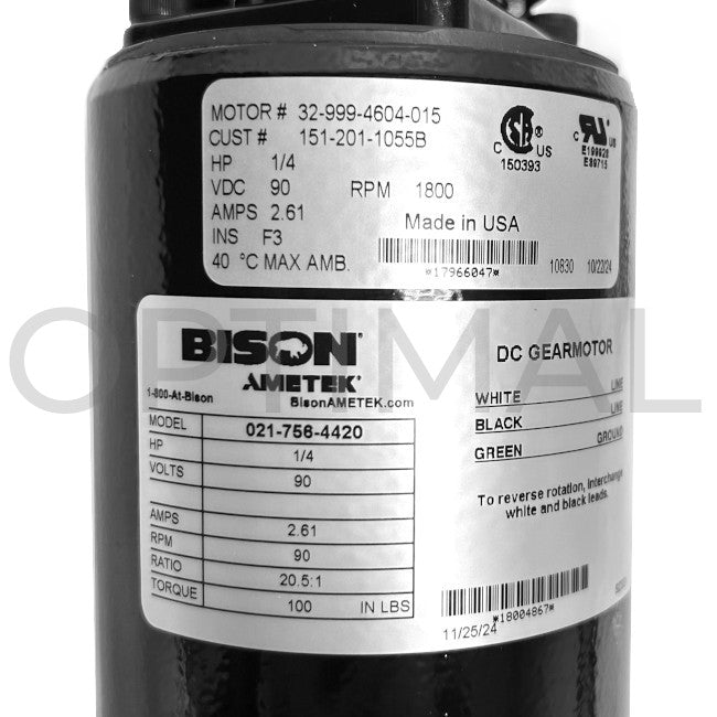 021-756-4420 Bison Gear & Engineering Ametek Gearmotor Right