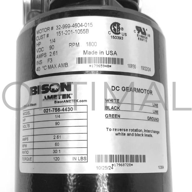 0217564430 Bison Gear & Engineering Ametek Gearmotor Right Angle 1/4
