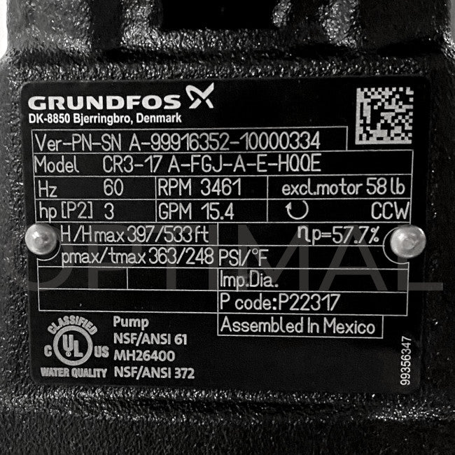99916352 Grundfos Pump CR3-17 Centrifugal 3 HP 96083226