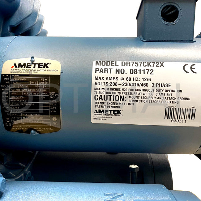 Ametek DR757CK72X ROTRON Regen Blower At Optimal