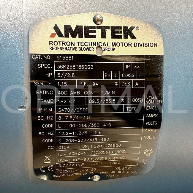 Ametek DR757D89X ROTRON Regenerative Blower At Optimal