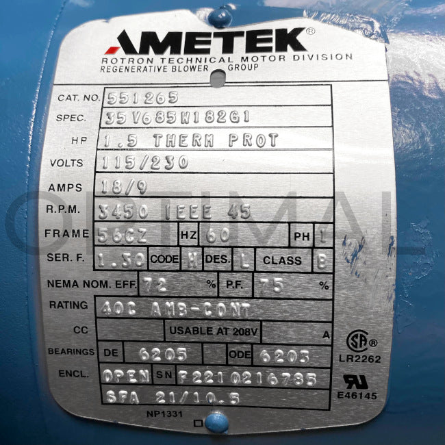 Ametek DR513V58 ROTRON Regen Blower | At Optimal